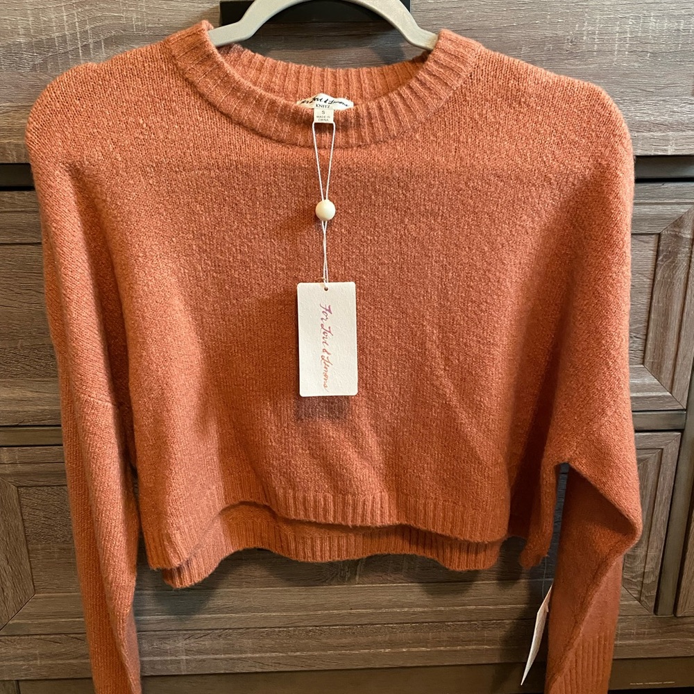 For Love & Lemons Cropped Crewneck Sweater in Rust